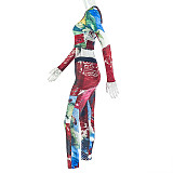 Printed Slim-fit Top and Skinny Pants Sports Suit JY-919128