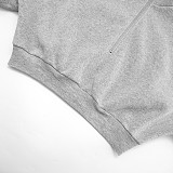 Pure Color Long Sleeve Sweatshirt Top Loose Casual Shorts Set DZHT-317