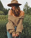 Spring Autumn Women Long-sleeved V-neck Front-crossed Solid Casual Loose Knitted Pullover Sweater RS-M2017
