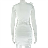 Sexy Floral Design Slant Collar Slightly Transparent Long Sleeve Asymmetrical Hip Dress JY-303508