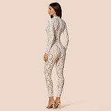 Sexy Lace See-Through Long Sleeve Zipper Bodysuit DZHT-407