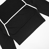 Square Neck Contrast Stitch Long Sleeve Top Tight High Waist Long Pants Suit DZHT-294