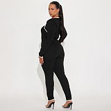 Square Neck Contrast Stitch Long Sleeve Top Tight High Waist Long Pants Suit DZHT-294