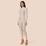 Sexy Lace See-Through Long Sleeve Zipper Bodysuit DZHT-407