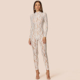 Sexy Lace See-Through Long Sleeve Zipper Bodysuit DZHT-407