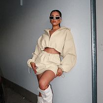 Fashionable Hooded Long-sleeved Solid Color Simple Hip-wrapped Hot Girl Skirt Suit DLS-79267