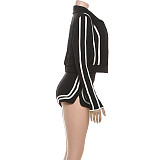 Fashion Long Sleeve Collarless Jacket with Suspender Innerwear and Slim-Fit Sports Shorts Set DLS-82617