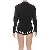 Fashion Long Sleeve Collarless Jacket with Suspender Innerwear and Slim-Fit Sports Shorts Set DLS-82617