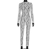 Sexy Lace See-Through Long Sleeve Zipper Bodysuit DZHT-407