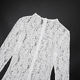 Sexy Lace See-Through Long Sleeve Zipper Bodysuit DZHT-407