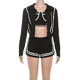 Fashion Long Sleeve Collarless Jacket with Suspender Innerwear and Slim-Fit Sports Shorts Set DLS-82617
