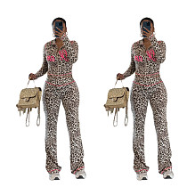 Fashion Full-Print Leopard Print Five-Stripe Cardigan Two-Piece Set YD-8826 Fashion Full-Print Leopard Print Five-Stripe Cardigan Two-Piece Set YD-8826