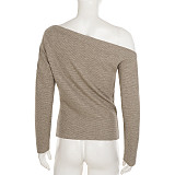 Comfortable Warm-Keeping Off-Shoulder Top + Casual Straight Leg Knit Pants Suit MRA-43376