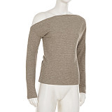 Comfortable Warm-Keeping Off-Shoulder Top + Casual Straight Leg Knit Pants Suit MRA-43376