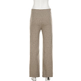 Comfortable Warm-Keeping Off-Shoulder Top + Casual Straight Leg Knit Pants Suit MRA-43376