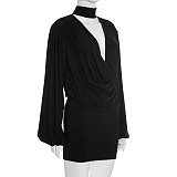 Sexy Button-Down Necklace Collar Top Slim-Fit Hip-Hugging Short Skirt Suit DZHT-391