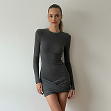 Sexy Slim-Fit Cross Pleated Solid Color Skirt  MRA-43551