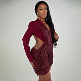 Sweetheart Neckline Sequin Backless Sexy Hot Girl Short Dress DZHT-25DS134