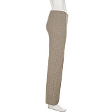 Comfortable Warm-Keeping Off-Shoulder Top + Casual Straight Leg Knit Pants Suit MRA-43376