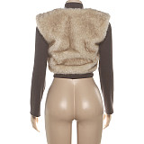 Creative Plush Patchwork Slim-Fit Short Jacket  ZJQD-80715