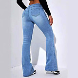 Versatile High-waisted Slim-fit Stretch Flared Straight-leg Jeans SMJR-6968
