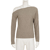 Comfortable Warm-Keeping Off-Shoulder Top + Casual Straight Leg Knit Pants Suit MRA-43376