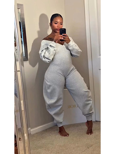 Sexy V-neck Sports Sweatshirt Jumpsuit XINH-80807