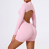 New Long Sleeve Tight Running Abdominal Peach Fitness Bodysuit Shorts MRA-43642