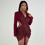Sweetheart Neckline Sequin Backless Sexy Hot Girl Short Dress DZHT-25DS134