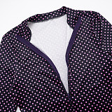 Dot-print Long-sleeved Zipper Zlim-fit Cardigan Shorts Two-piece Set DZHT-411