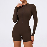 New Long Sleeve Tight Running Abdominal Peach Fitness Bodysuit Shorts MRA-43642