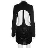 Sweetheart Neckline Sequin Backless Sexy Hot Girl Short Dress DZHT-25DS134