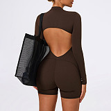 New Long Sleeve Tight Running Abdominal Peach Fitness Bodysuit Shorts MRA-43642