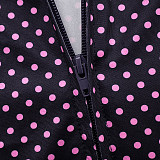 Dot-print Long-sleeved Zipper Zlim-fit Cardigan Shorts Two-piece Set DZHT-411