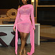 Sexy Slightly Transparent Mesh One-shoulder Oblique Neck Long-sleeved Hip Dress JY-302605