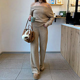 Comfortable Warm-Keeping Off-Shoulder Top + Casual Straight Leg Knit Pants Suit MRA-43376