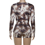 Fashion Digital Print Sexy Hot Girl Bralette Long Sleeve Bodysuit Set ZJQD-82374