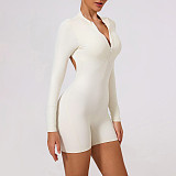 New Long Sleeve Tight Running Abdominal Peach Fitness Bodysuit Shorts MRA-43642