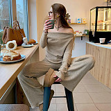 Comfortable Warm-Keeping Off-Shoulder Top + Casual Straight Leg Knit Pants Suit MRA-43376