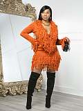 Autumn and Winter Knit Hand-Hooked Fringe Tie-Strap Long Sleeve High-Waisted Skirt Set CM-9533