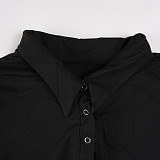 Solid Color Tight Polo Collar Single-breasted Slit Flared Sleeve Jumpsuit MRA-43412
