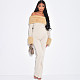 New Style Fur Collar Trim Boat Neck Slim Fit Top with Flared Pants Two-Piece Suit DZHT-322