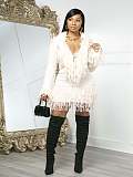 Autumn and Winter Knit Hand-Hooked Fringe Tie-Strap Long Sleeve High-Waisted Skirt Set CM-9533
