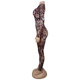 Sexy Leopard Print Gauze Printed Sheer Bodysuit BY-7541
