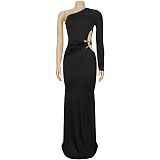 Sexy Off-Shoulder One-Sleeve Slim Fit Solid Color Dress