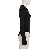 Solid Color Tight Polo Collar Single-breasted Slit Flared Sleeve Jumpsuit MRA-43412