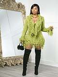 Autumn and Winter Knit Hand-Hooked Fringe Tie-Strap Long Sleeve High-Waisted Skirt Set CM-9533