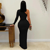 Sexy Off-Shoulder One-Sleeve Slim Fit Solid Color Dress