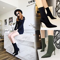 Slim Heels Ultra-high Heels Sexy Nightclubs Slimming Pointed Lycra Eastic Ankle Boots RS-315