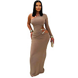 Sexy Off-Shoulder One-Sleeve Slim Fit Solid Color Dress